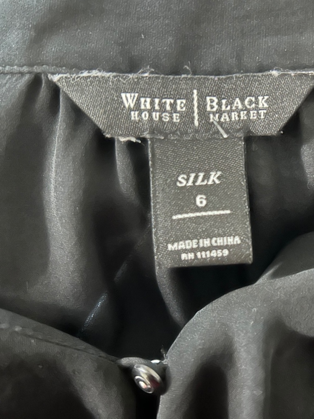 White House Black Market 100% Silk Ruffle V-Neck Blouse Black Size 6 - Picture 8 of 8